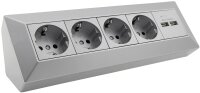 4-fach Steckdosenblock + 2x USB, silber - 250V~/ 16A,...