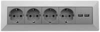 4-fach Steckdosenblock + 2x USB, silber - 250V~/ 16A,...