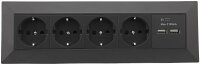 4-fach Steckdosenblock + 2x USB, schwarz - 250V~/ 16A,...