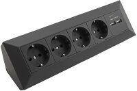 4-fach Steckdosenblock + 2x USB, schwarz - 250V~/ 16A, Aufbaumontage, USB 3,1A