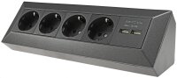 4-fach Steckdosenblock+2x USB, anthrazit - 250V~/ 16A, Aufbaumontage, USB 3,1A