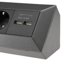 4-fach Steckdosenblock+2x USB, anthrazit - 250V~/ 16A, Aufbaumontage, USB 3,1A