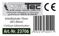 Schlie&szlig;zylinder 70mm (40+30mm) - 5 Schl&uuml;ssel, Not- & Gefahrenfunktion