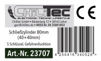 Schlie&szlig;zylinder 80mm (40+40mm) - 5 Schl&uuml;ssel, Not- & Gefahrenfunktion
