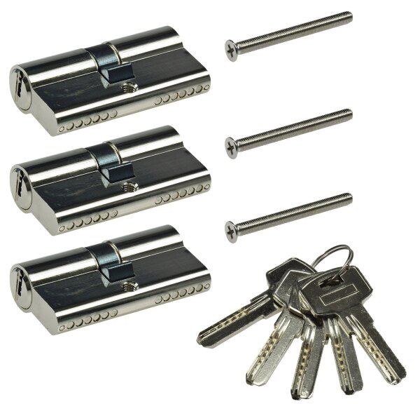 Schlie&szlig;zylinder-Set 3x 60mm (30+30mm) - 5 Schl&uuml;ssel, Not- & Gefahrenfunktion