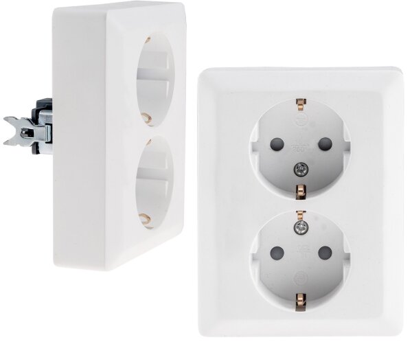 MILOS Schutzkontakt-Steckdose 2-fach - 250V~/ 16A, 1x UP, wei&szlig; matt