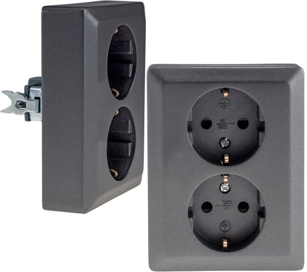 MILOS Schutzkontakt-Steckdose 2-fach - 250V~/ 16A, 1x UP, anthrazit