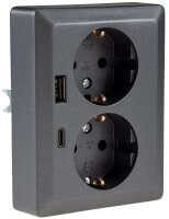 MILOS Schutzkontakt-Steckdose 2-fach - 250V~/ 16A, 1x UP, USB A+C/PD, anthrazit