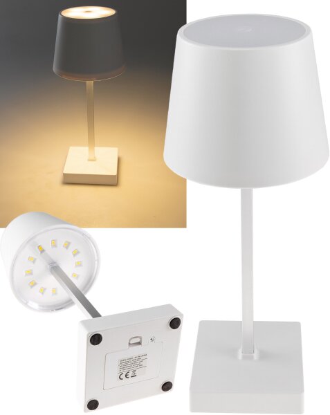 LED Tischleuchte 26cm, Wei&szlig; - 3xAA A Batterie, dimmbar, Licht warmwei&szlig;