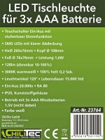 LED Tischleuchte 26cm, Wei&szlig; - 3xAA A Batterie, dimmbar, Licht warmwei&szlig;