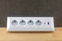 4-fach Steckdosenblock, USB-A+C, wei&szlig; - 250V~/ 16A, Aufbaumontage, USB 3,1A, PD