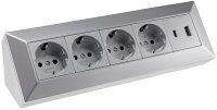 4-fach Steckdosenblock, USB-A+C, silber - 250V~/ 16A,...