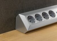 4-fach Steckdosenblock, USB-A+C, silber - 250V~/ 16A, Aufbaumontage, USB 3,1A, PD