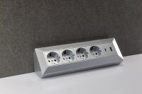 4-fach Steckdosenblock, USB-A+C, silber - 250V~/ 16A, Aufbaumontage, USB 3,1A, PD