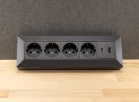 4-fach Steckdosenblock, USB-A+C, schwarz - 250V~/ 16A, Aufbaumontage, USB 3,1A, PD