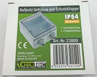 Aufputz Geh&auml;use mit Schutzklappe, IP54 - 110x105x57mm, 2 Kabelschl&uuml;sse