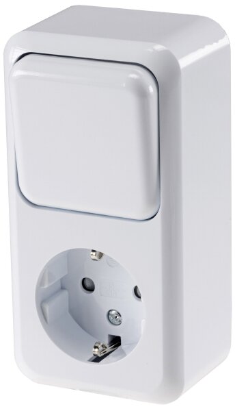 FASKO Kombi Steckdose Schalter, AP, Wei&szlig; - 250V~, Aufputz, Schraubanschluss