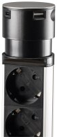 Schreibtisch-Einbausteckdose, rund Mini - versenkbar, Edelstahl, 3x Steckd,USB A+C
