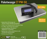 Paketwaage / Versandwaage "CT PW-50" - 0,1-50kg, &plusmn;10g, 30x25cm Edelstahl-Platte