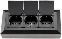 3-fach Steckdosenblock, schwarz - 250V~/ 16A, Aufbaumontage mit Klappen