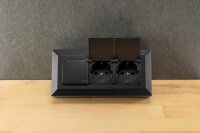 3-fach Steckdosenblock, schwarz - 250V~/ 16A, Aufbaumontage mit Klappen