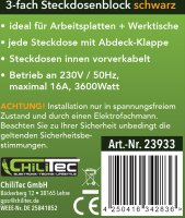 3-fach Steckdosenblock, schwarz - 250V~/ 16A, Aufbaumontage mit Klappen