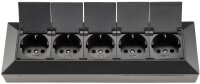5-fach Steckdosenblock, schwarz - 250V~/ 16A, Aufbaumontage mit Klappen