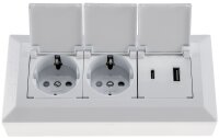 2-fach Steckdosenblock, USB-A+C, wei&szlig; - 250V~/ 16A, USB 3,1A, PD, mit Klappen