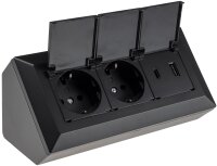 2-fach Steckdosenblock, USB-A+C, schwarz - 250V~/ 16A,...