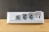 4-fach Steckdosenblock, USB-A+C, wei&szlig; - 250V~/ 16A, USB 3,1A, PD, mit Klappen