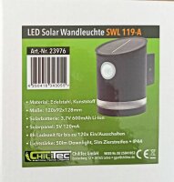 LED Solar Wandleuchte "SWL 119-A" - PIR Bewegungsmelder, IP44, anthrazit