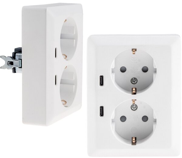 MILOS Schutzkontakt-Steckdose 2-fach - 250V~/16A, 1x UP, 2x USB C/PD, wei&szlig; matt