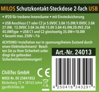MILOS Schutzkontakt-Steckdose 2-fach - 250V~/16A, 1x UP, 2x USB C/PD, wei&szlig; matt