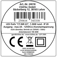 LED-Trafo "CT-36E", 1,0-36W, rund - 64mm &Oslash;, 230V auf 12V= Konstantspannung