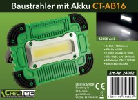 Baustrahler mit Akku "CT-AB16" - 16W, 1200Lumen, St&auml;nder + Magnethalter