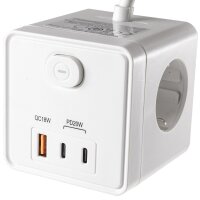 Steckdosen-W&uuml;rfel mit USB-Ladebuchsen - USB-A...