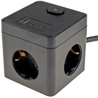 Steckdosen-W&uuml;rfel mit USB-Ladebuchsen - USB-A /USB-C,3-fach, 1,5m Kabel, schwarz