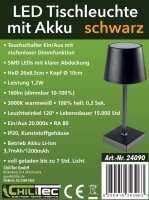 LED Akku Tischleuchte 26cm, dimmbar - USB-C, 160Lumen, 1200mAh, 3000k, schwarz