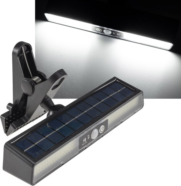 LED Solar Klemmleuchte "SKL 102" - PIR Bewegungsmelder, 102 LEDs, IP44