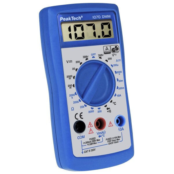Digitalmultimeter PeakTech P1070, 2000 Counts, 300 V AC/DC, 10 A DC, T&Uuml;V/GS