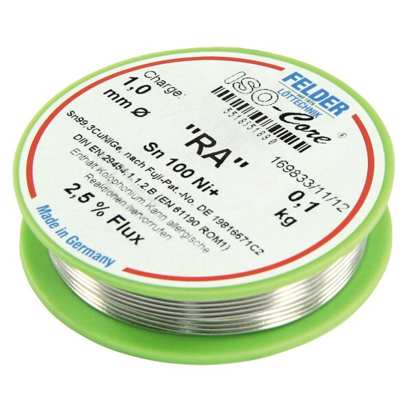 L&ouml;tzinn auf Rolle FELDER ISO-Core RA, 1,0mm, 100g, bleifrei (Sn100%Ni+)