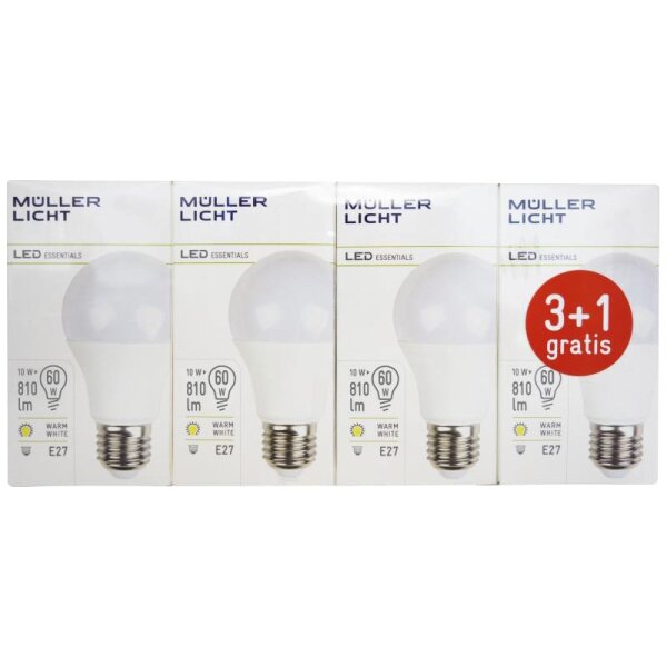 LED Gl&uuml;hlampe, E27, 10W, 810lm, 2700K, warmwei&szlig;, 3+1 Set