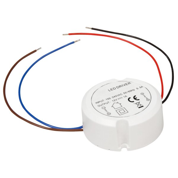 LED-Trafo McShine, 0,5-12W, Ein 220-240V, 12V= Konstantspannung, rund