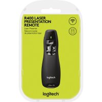 Presenter Logitech R400, USB, Laser, schwarz, kabellos
