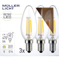 LED Filament Kerzenlampe, E14, 4W, 470lm, 2700K,...
