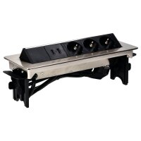Versenkbare Tischsteckdose, 3x Schuko, 2xUSB, inkl. 1,8m Kabel