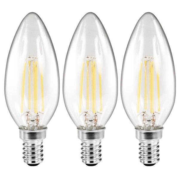 LED Filament Set McShine, 3x Kerzenlampe, E14, 2W, 260lm, warmwei&szlig;, klar