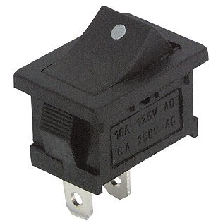 Mini-Wippenschalter McPower, 2-polig, schwarze Wippe mit Punkt, 250V/6A