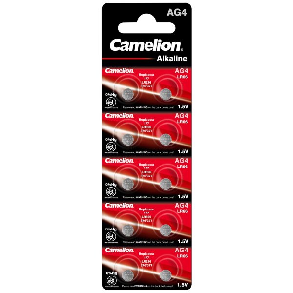 Knopfzelle CAMELION, AG4, 1,5V, Alkaline, 10er-Blister
