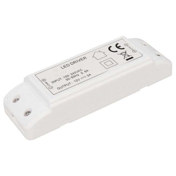 LED-Trafo McShine, 0,5-36W, Ein 220-240V, 12V= Konstantspannung, rund